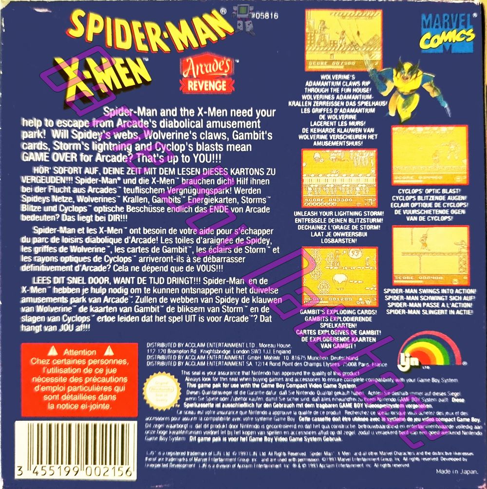 Spider-Man X-Men UKV Back of the box