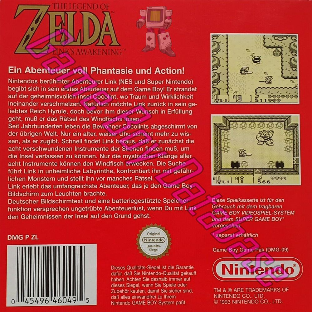 Legend of Zelda Link's Awakening (the) NNOE Back of the box