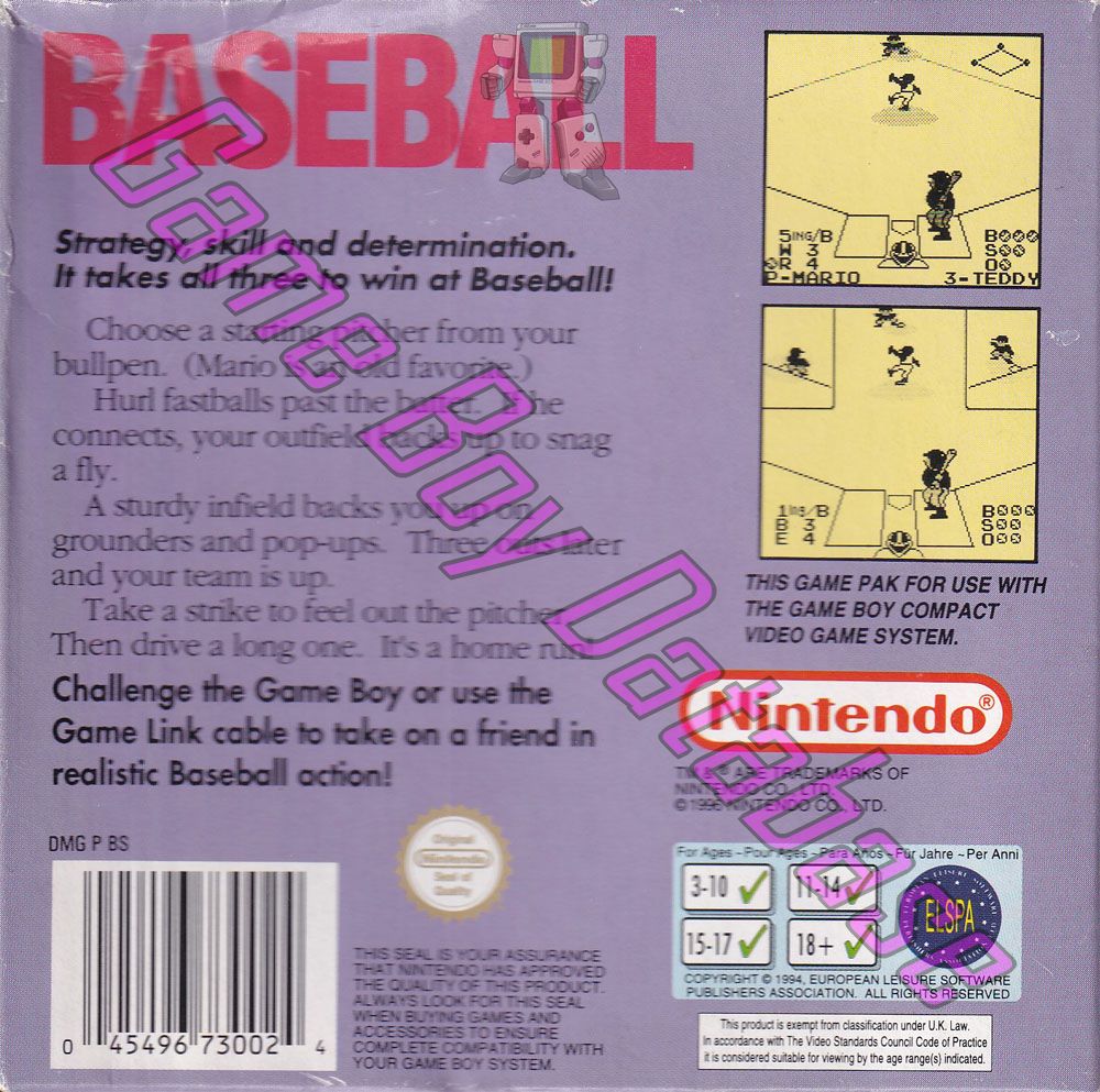 Baseball UKV Back of the box