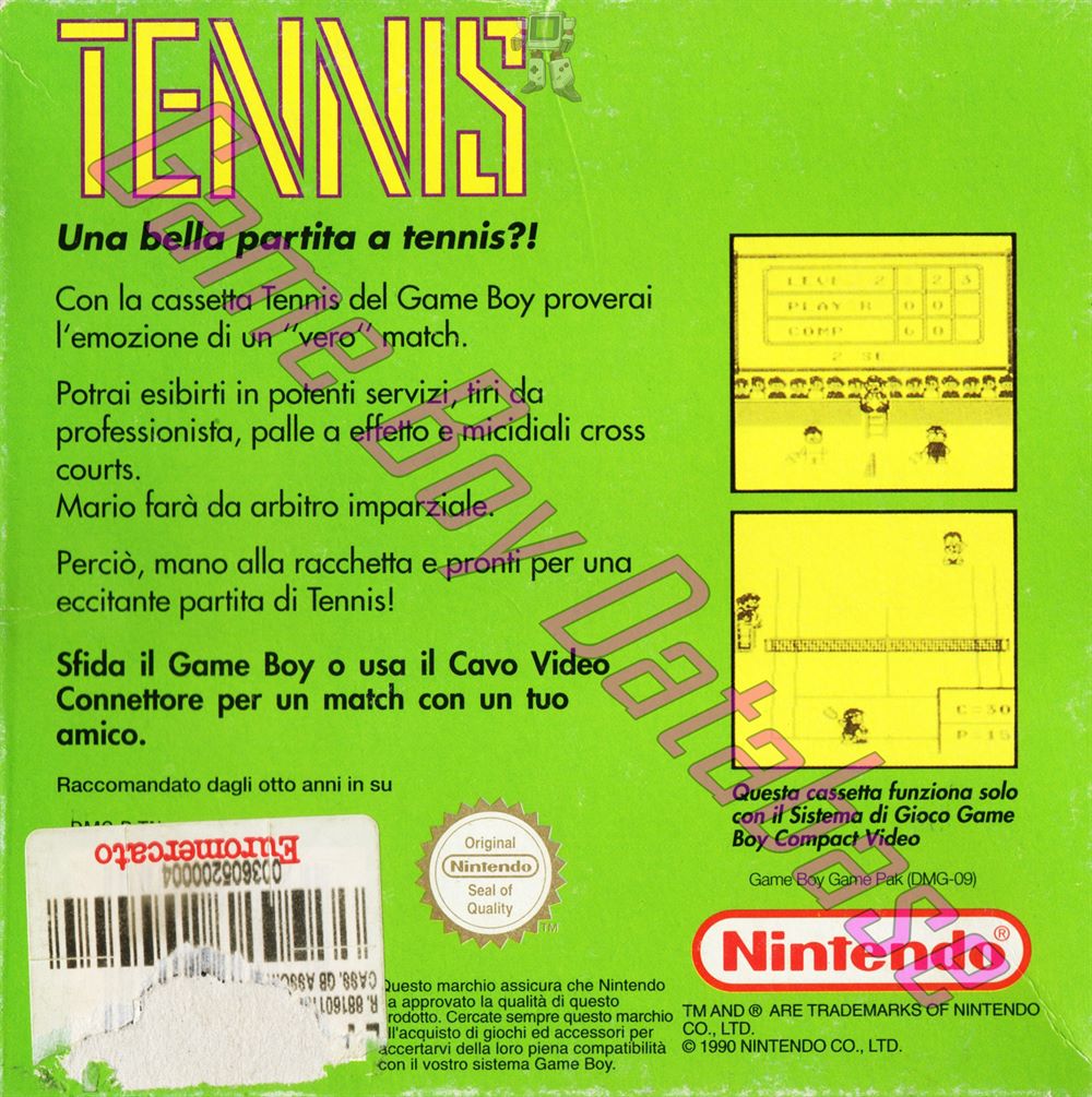 Tennis (CD Verte Version) ITA-1 Back of the box