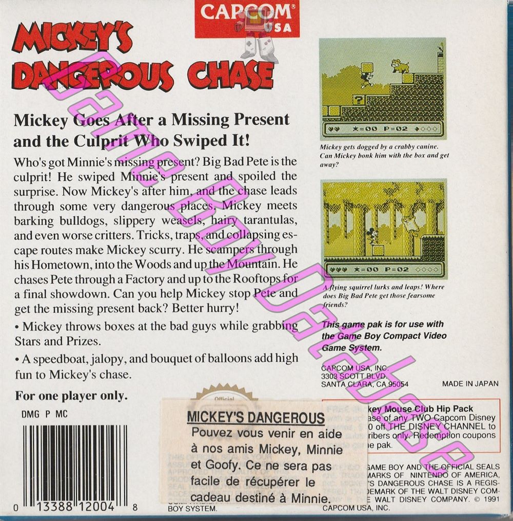 Mickey's Dangerous Chase USA Back of the box