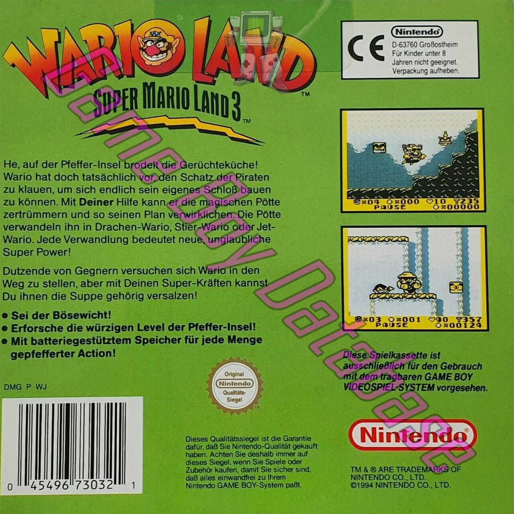 Wario Land: Super Mario Land 3 NOE Back of the box