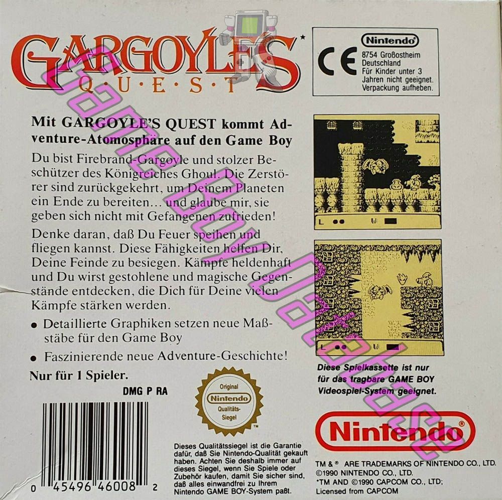 Gargoyle's Quest NOE Back of the box