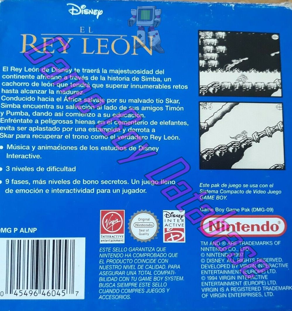 Rey Leon (Disney el)  NESP Back of the box