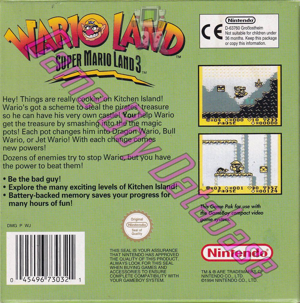 Wario Land: Super Mario Land 3 GPS Back of the box