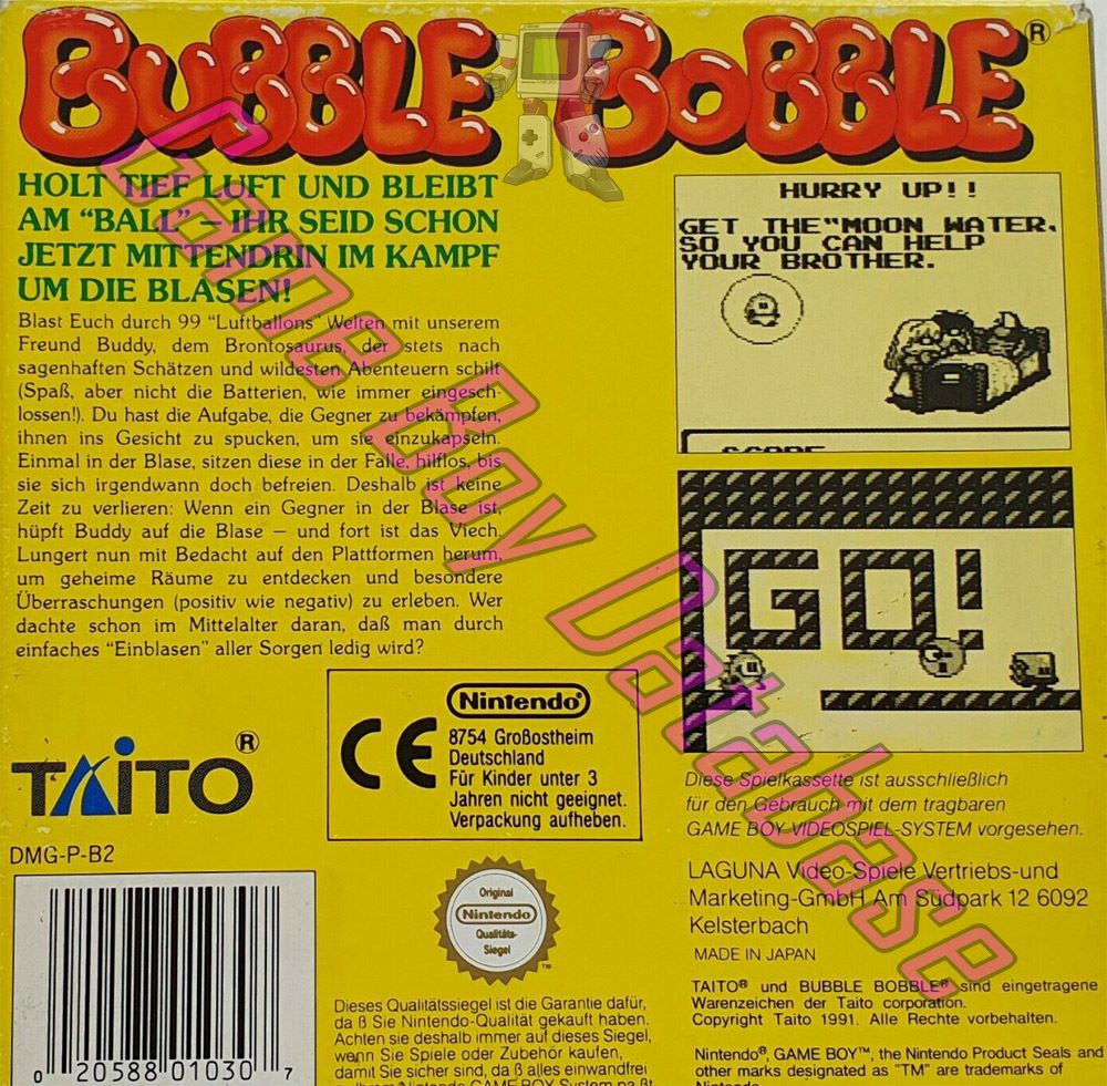 Bubble Bobble NOE Back of the box