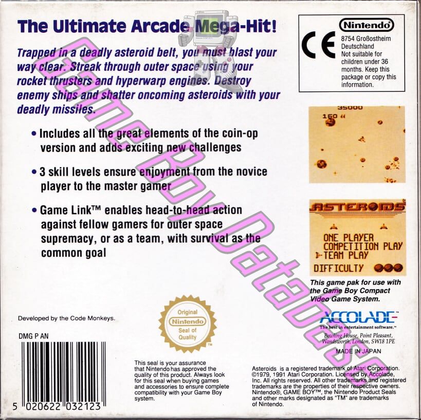 Asteroids UKV Back of the box