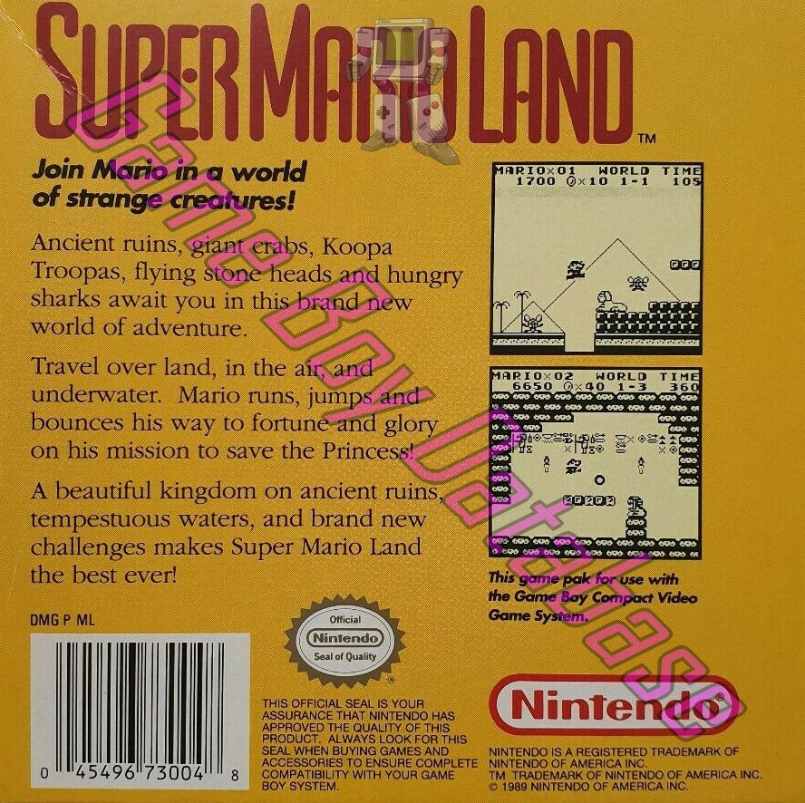 Super Mario Land USA-1 Back of the box