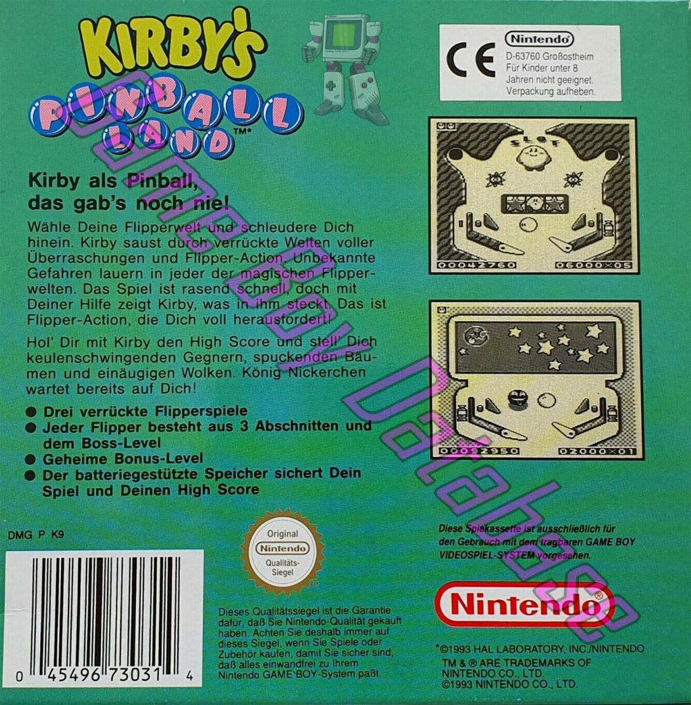 Kirby's Pinball Land NOE Back of the box