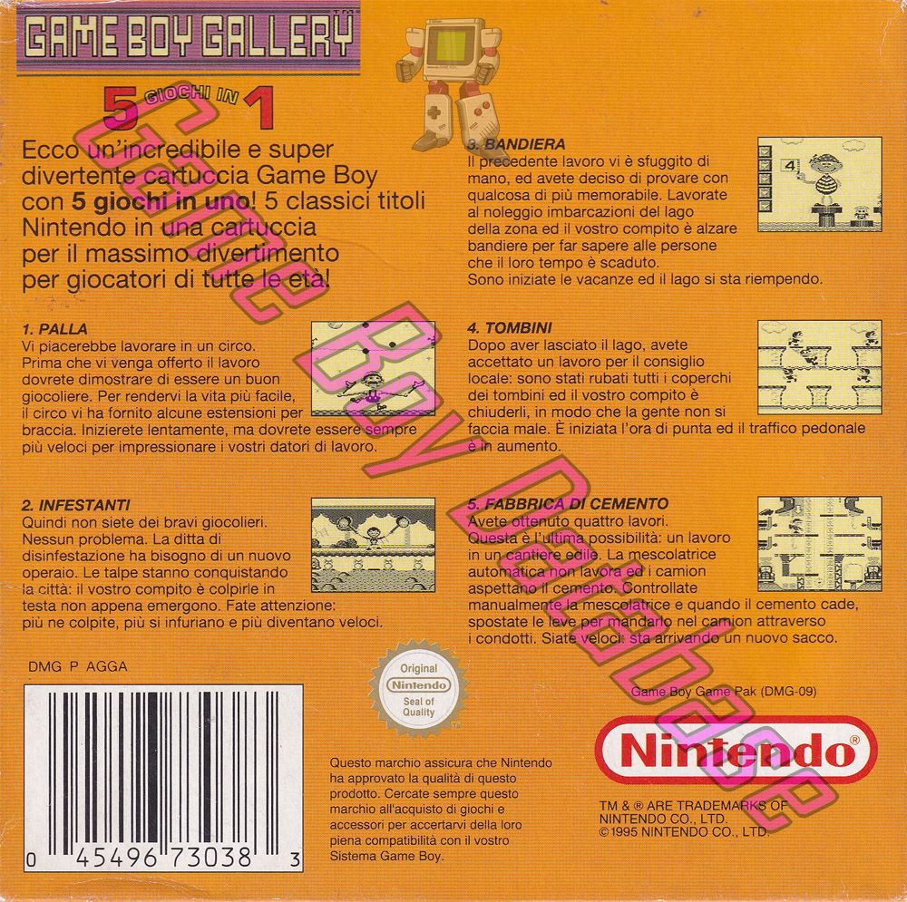 Game Boy Gallery 5 in 1 ITA-2 Back of the box