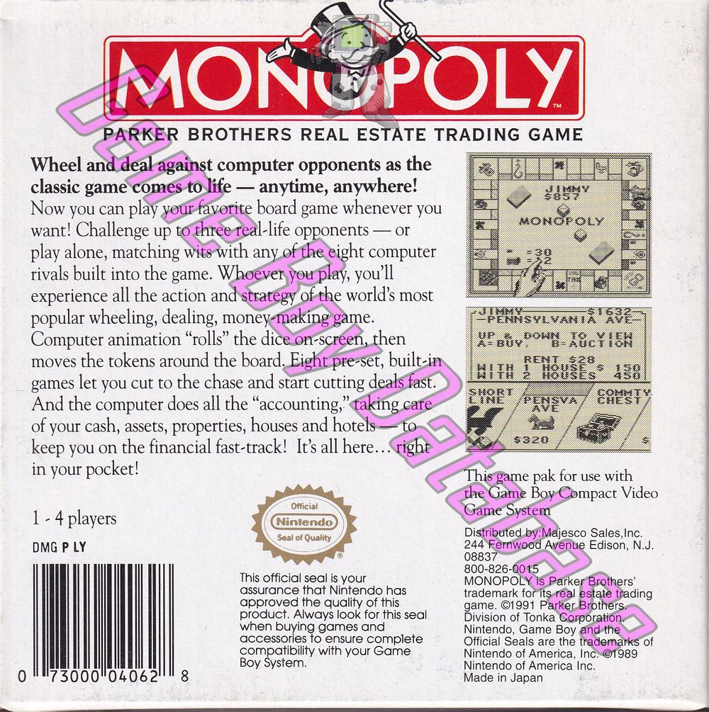 Monopoly USA-1 Back of the box