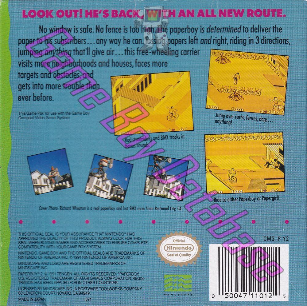 Paperboy 2 USA Back of the box