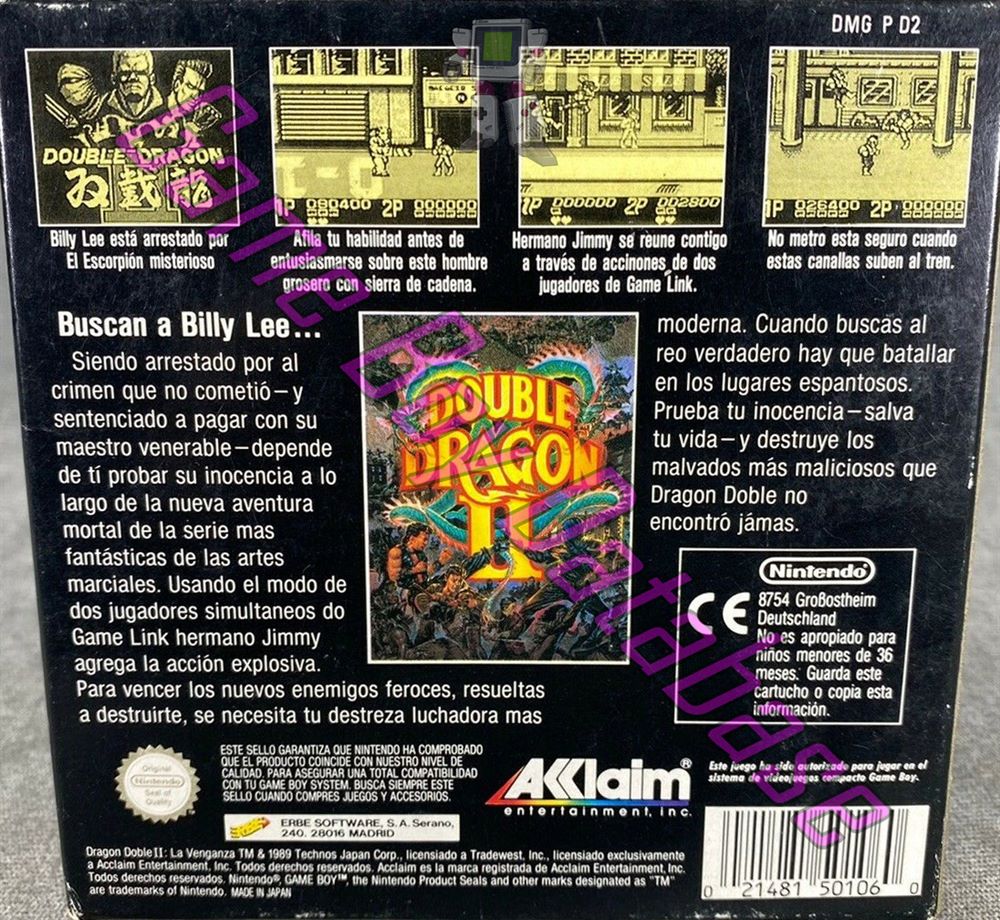 Double Dragon II ESP Back of the box