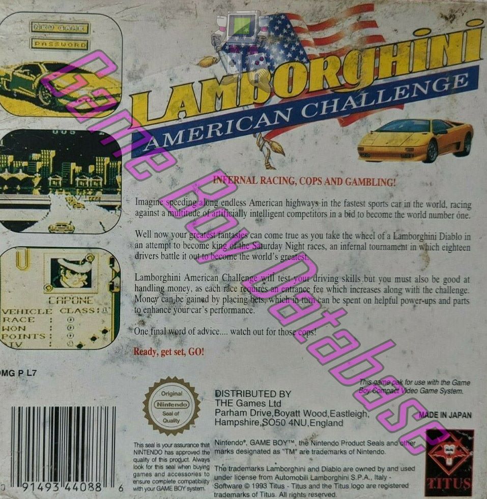 Lamborghini American Challenge UKV-1 Back of the box