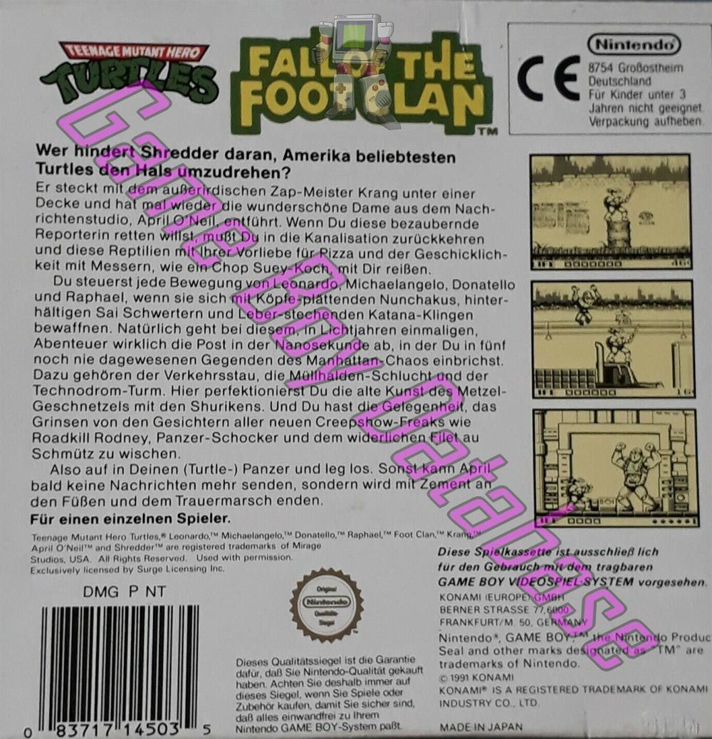 Teenage Mutant Hero Turtles Fall of the Foot Clan NOE Back of the box