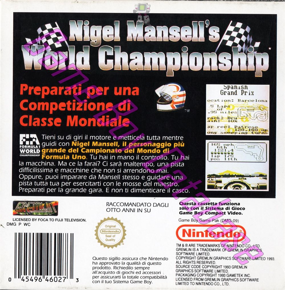 Nigel Mansell’s World Championship ITA-1 Back of the box