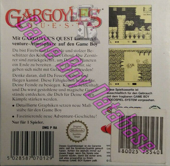 Gargoyle's Quest NOE-4 Back of the box