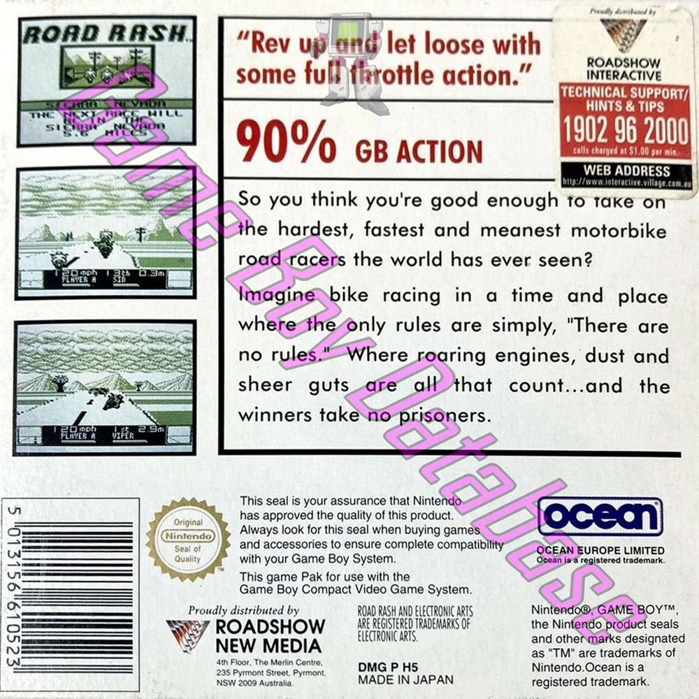 Road Rash AUS Back of the box