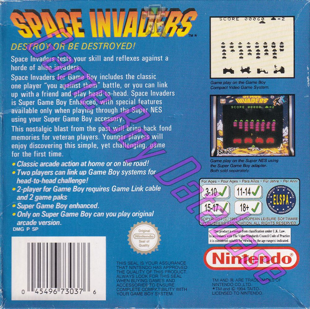 Space Invaders UKV-1 Back of the box