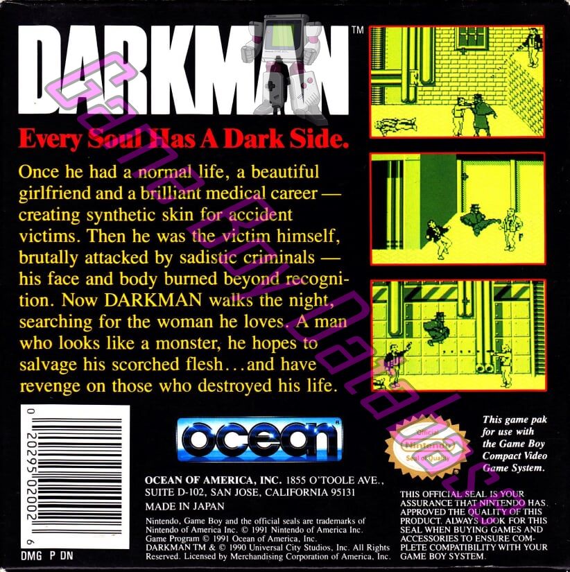 Darkman USA Back of the box