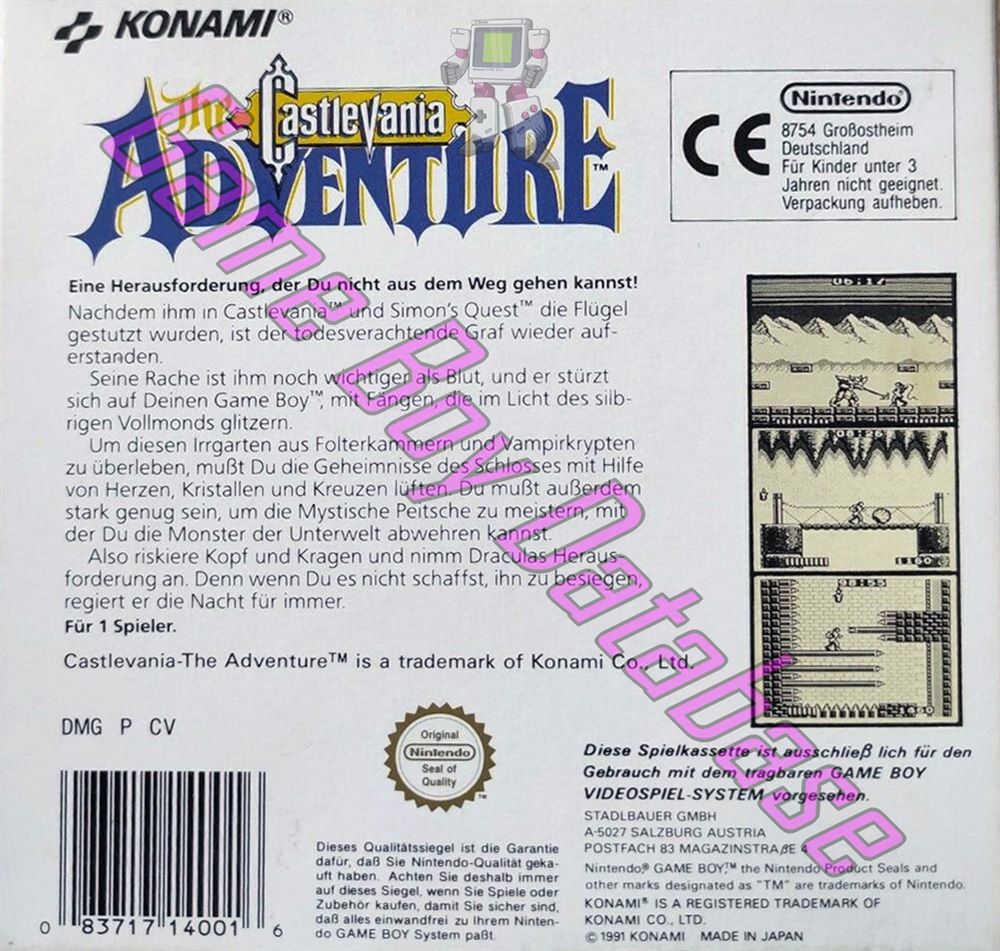 Castlevania the Adventure FRG Back of the box