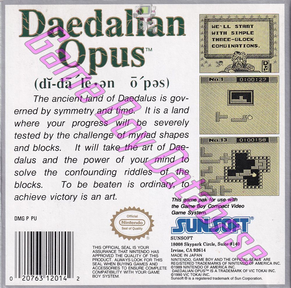 Daedalian Opus USA-1 Back of the box