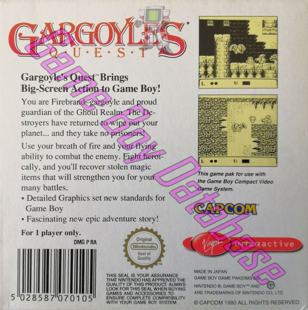 Gargoyle's Quest UKV-1 Back of the box