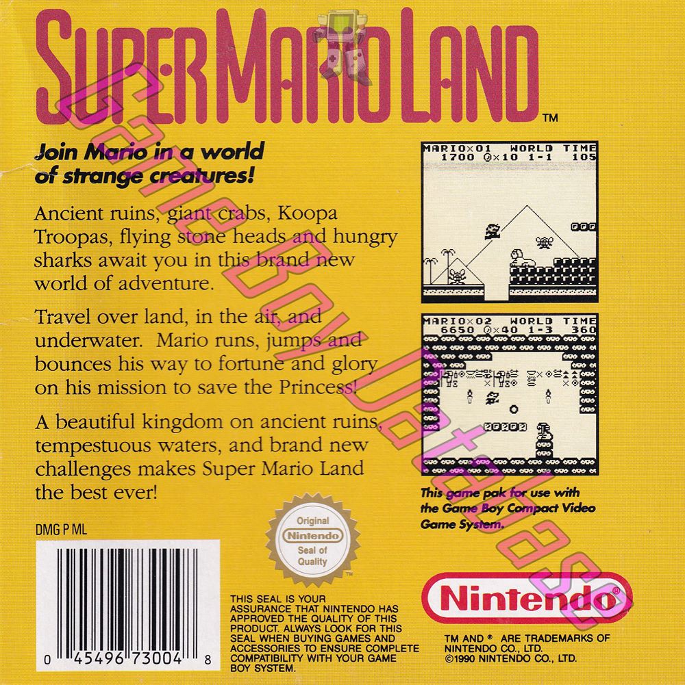 Super Mario Land AUS Back of the box