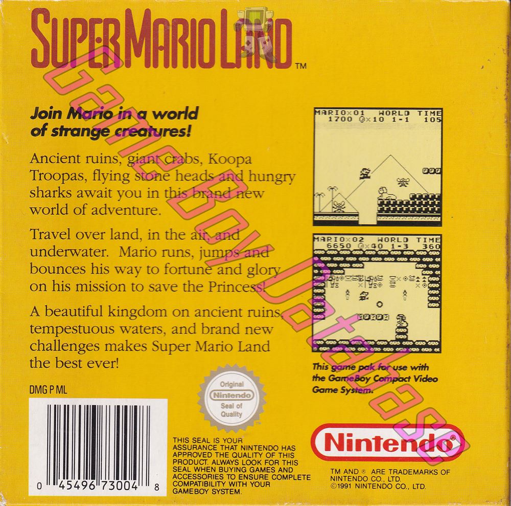 Super Mario Land GPS-1 Back of the box