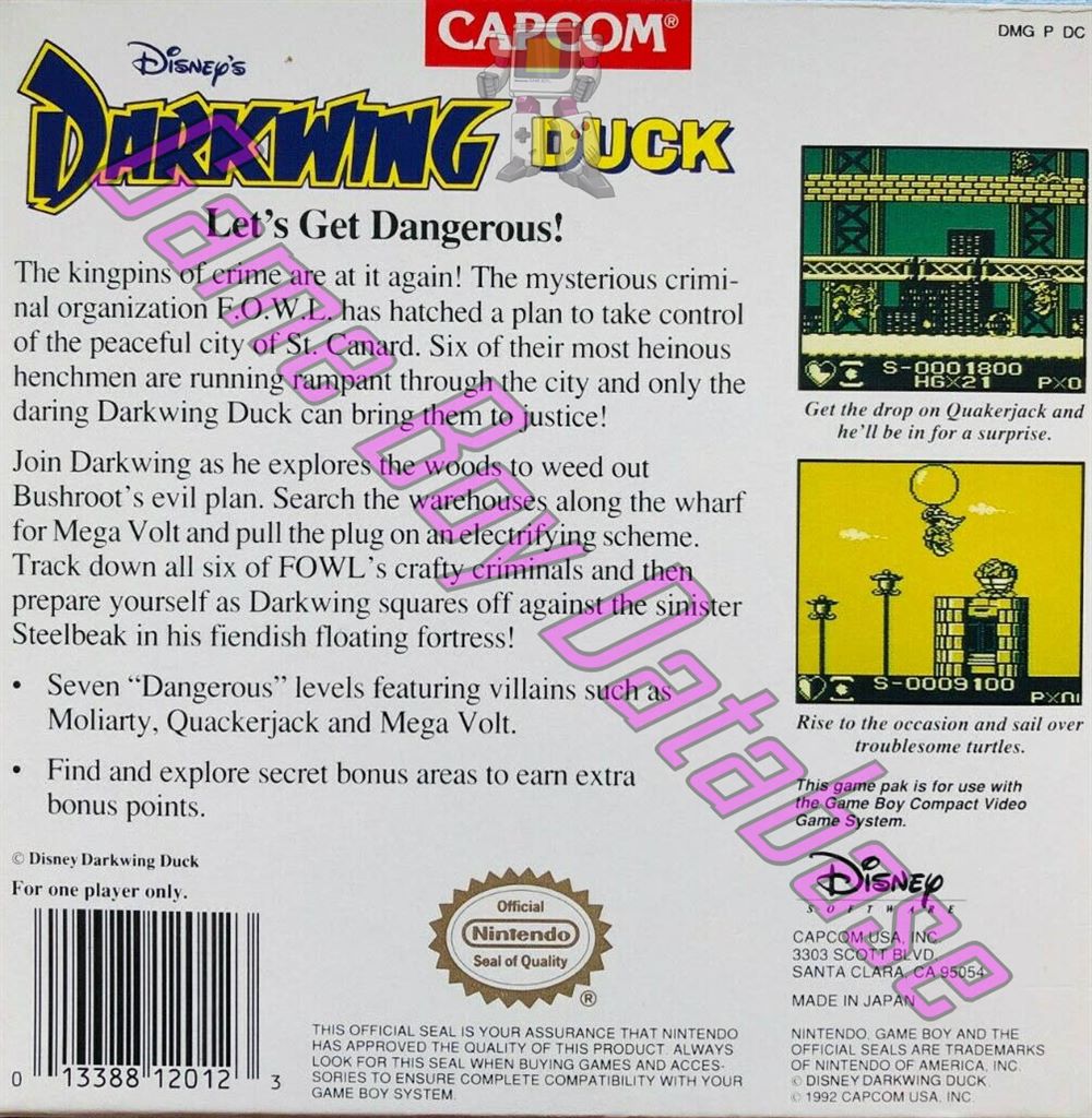 Darkwing Duck (Disney's) USA Back of the box