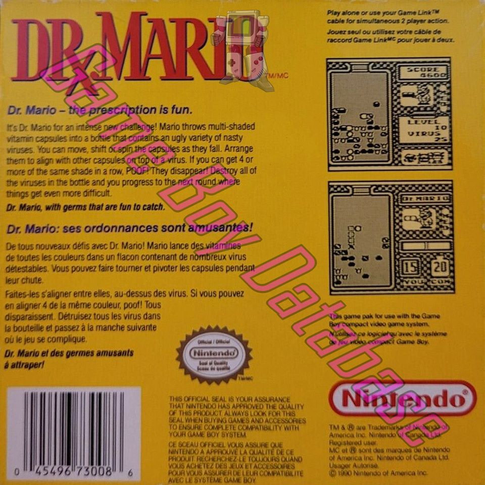 Dr. Mario CAN-1 Back of the box