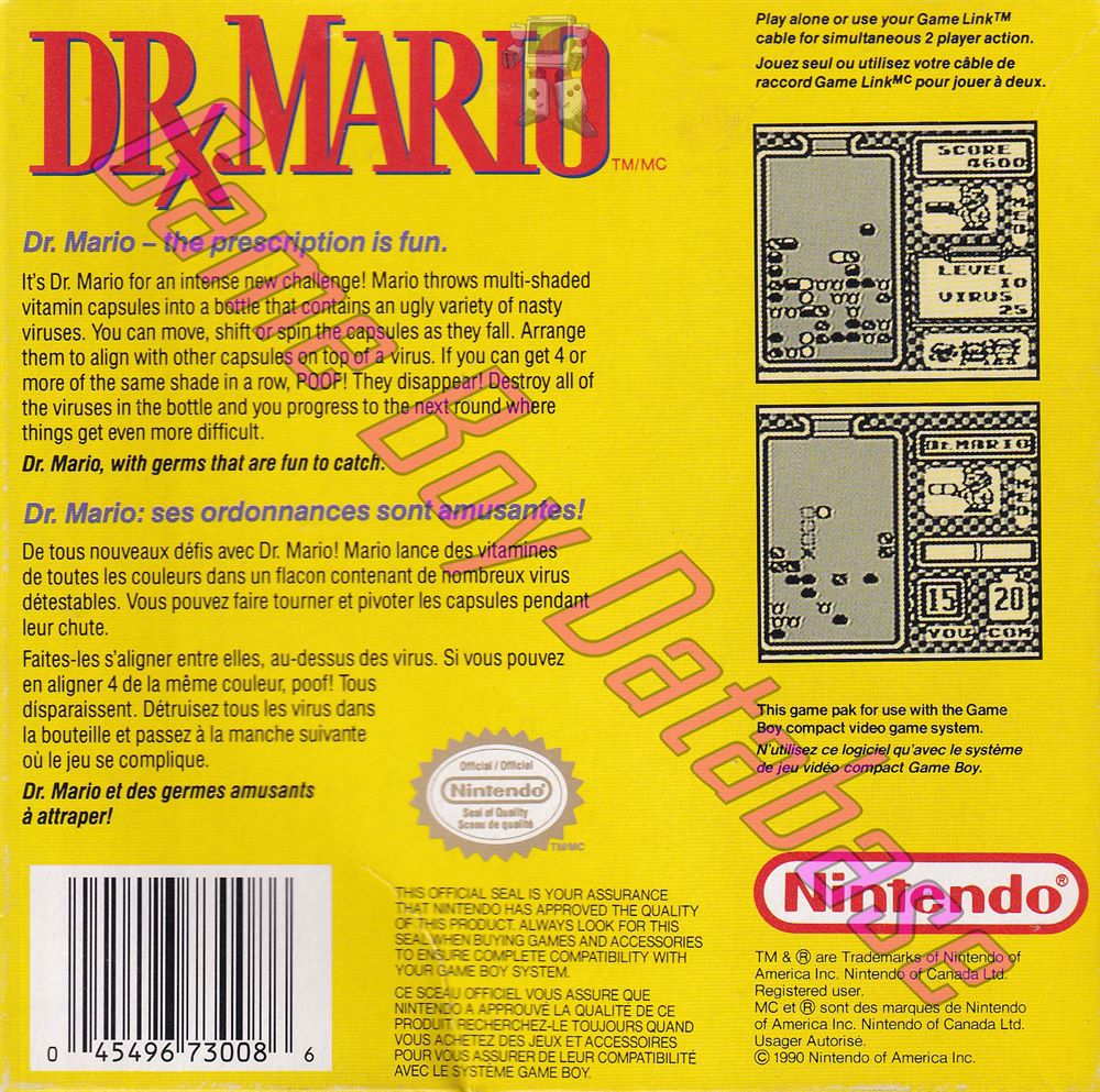 Dr. Mario CAN-1 Back of the box