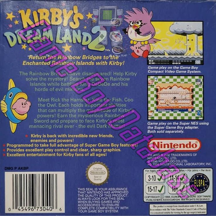 Kirby's Dream Land 2 UKV Back of the box