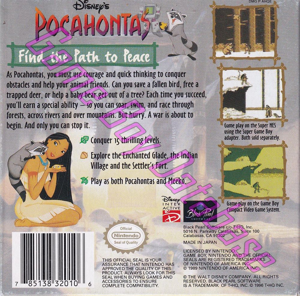 Pocahontas (Disney's) USA Back of the box