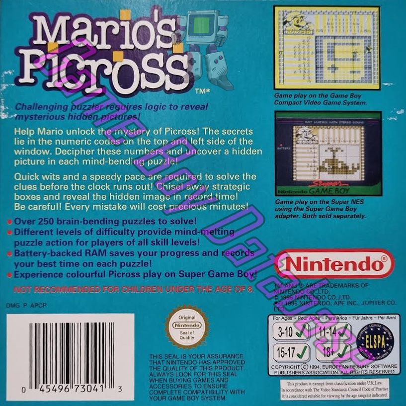 Mario's Picross UKV Back of the box