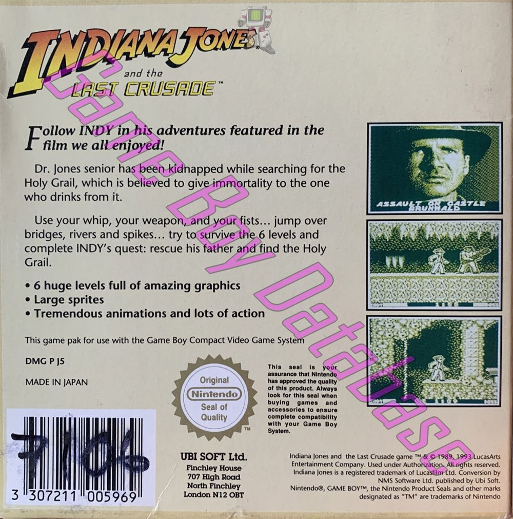 Indiana Jones and the Last Crusade UKV-1 Back of the box