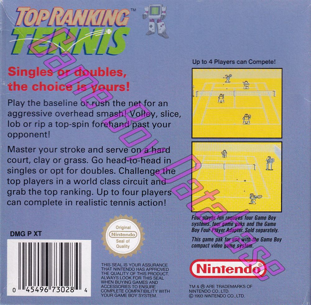 Top Ranking Tennis UKV-1 Back of the box