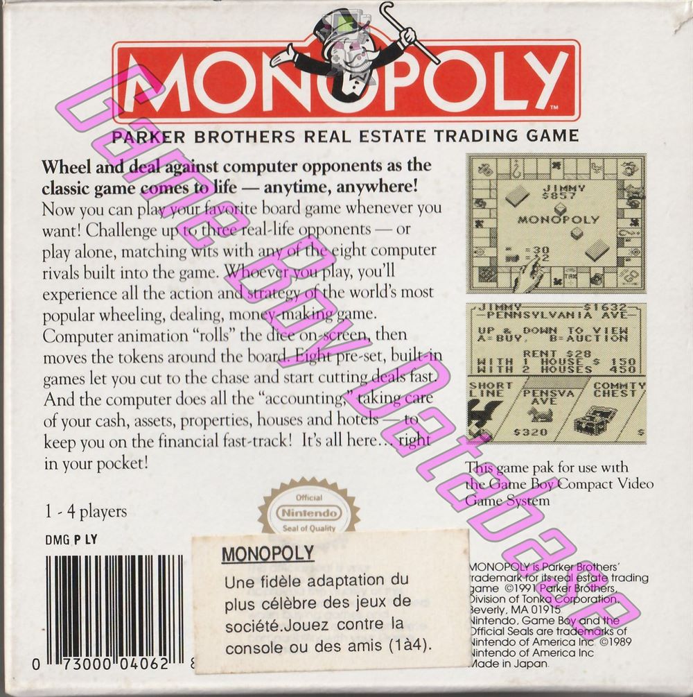 Monopoly USA Back of the box