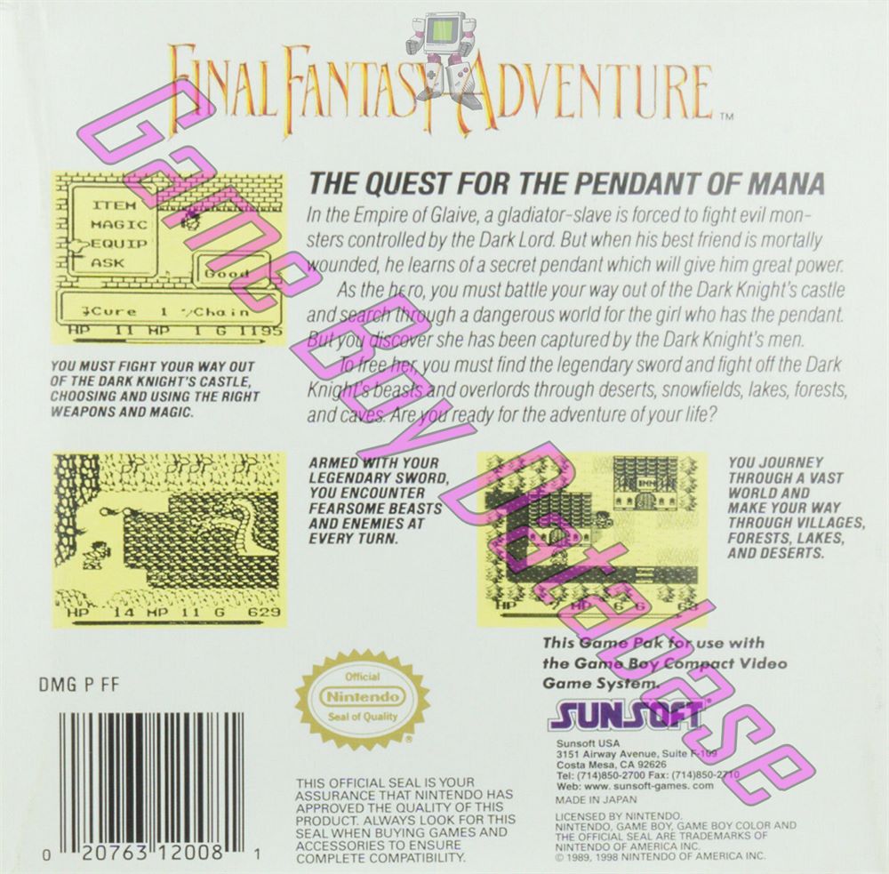 Final Fantasy Adventure USA-2 Back of the box