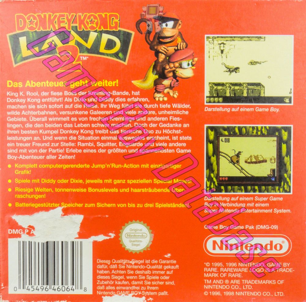 Donkey Kong Land 2 NNOE Back of the box