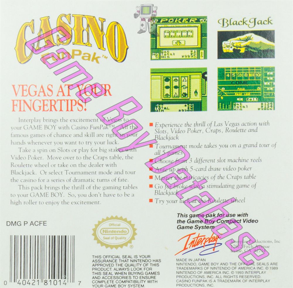 Casino Fun Pak USA Back of the box