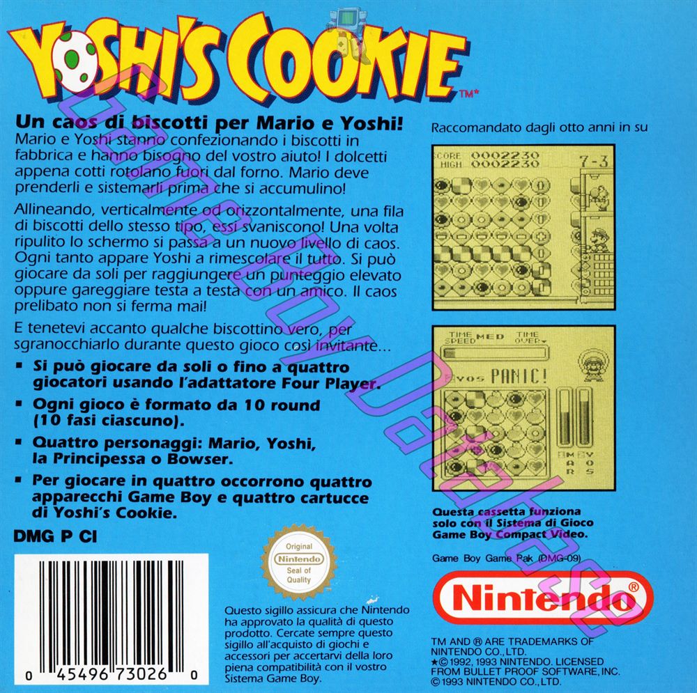 Yoshi's Cookie ITA-1 Back of the box