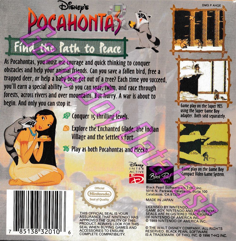 Pocahontas (Disney's) USA Back of the box