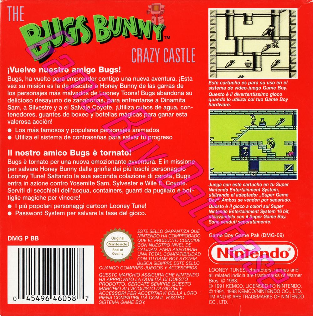 Bugs Bunny the Crazy Castle NEAI Back of the box