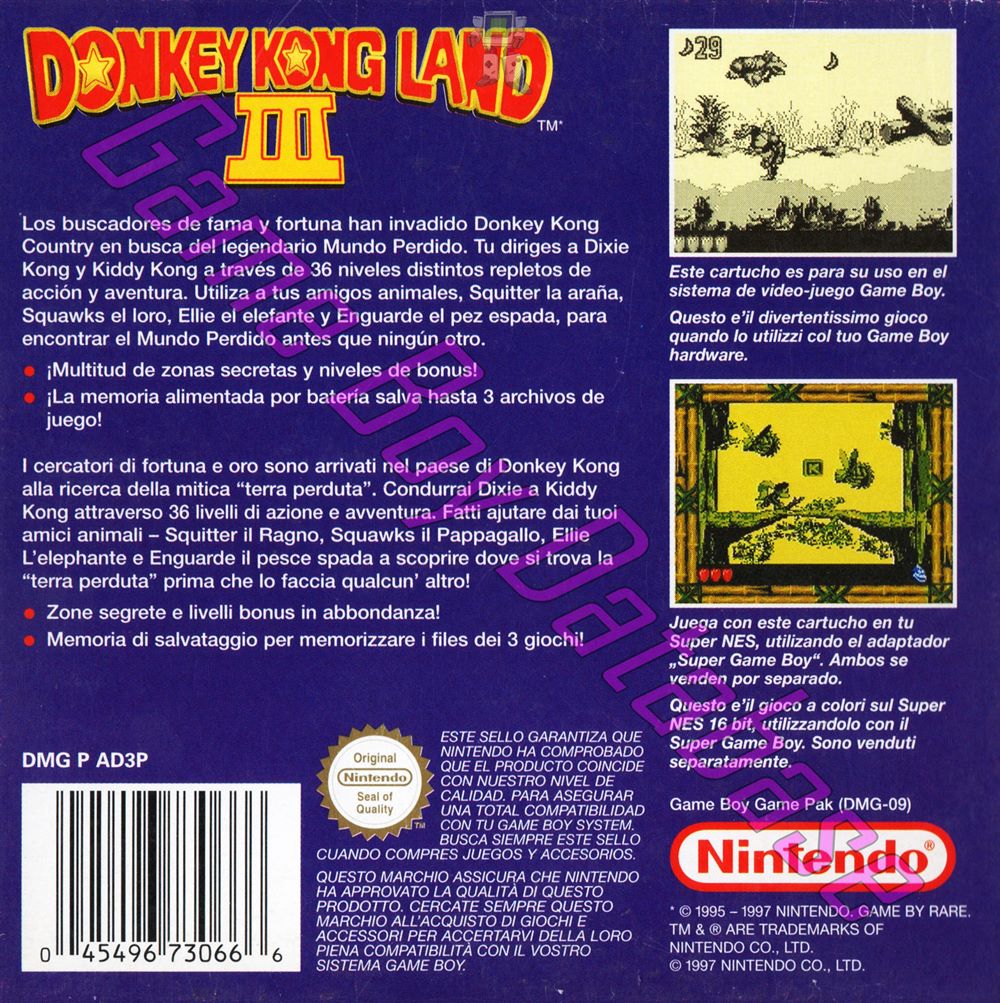 Donkey Kong Land III NEAI Back of the box