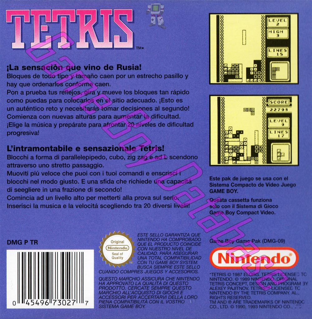 Tetris NEAI-1 Back of the box