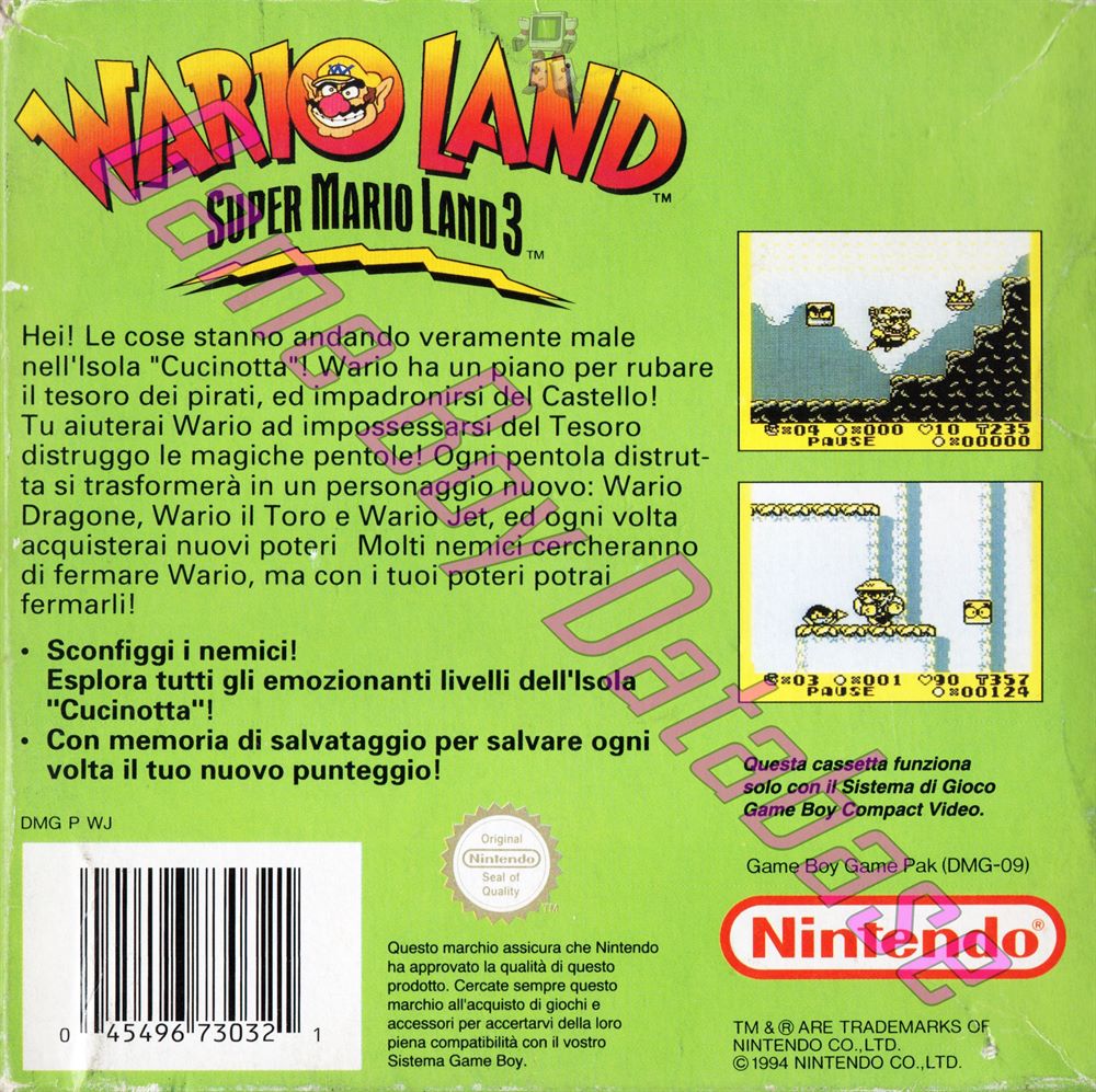 Wario Land: Super Mario Land 3 ITA-2 Back of the box