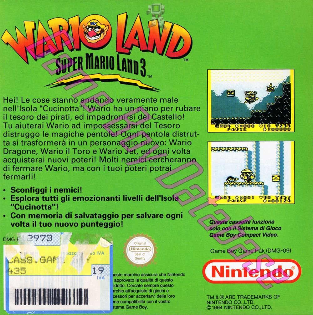 Wario Land: Super Mario Land 3 ITA-3 Back of the box