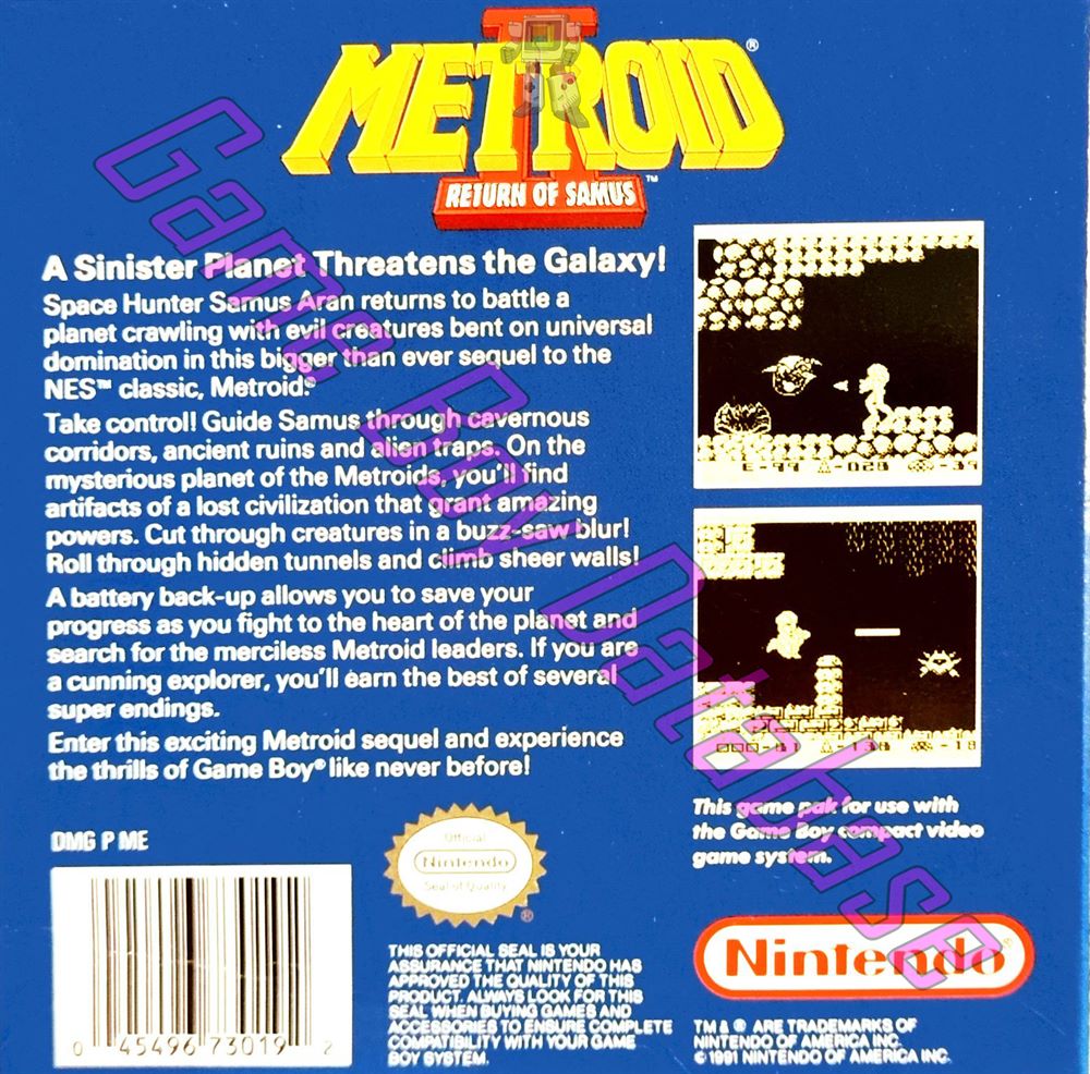 Metroid II Return of Samus USA Back of the box