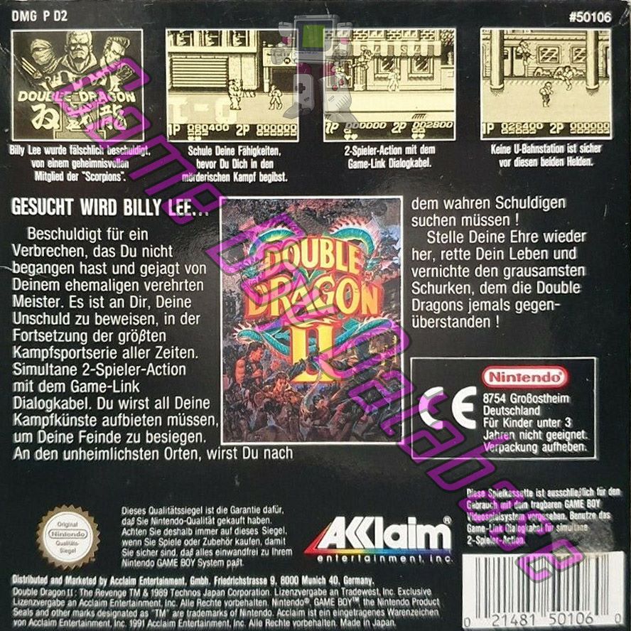 Double Dragon II NOE-1 Back of the box